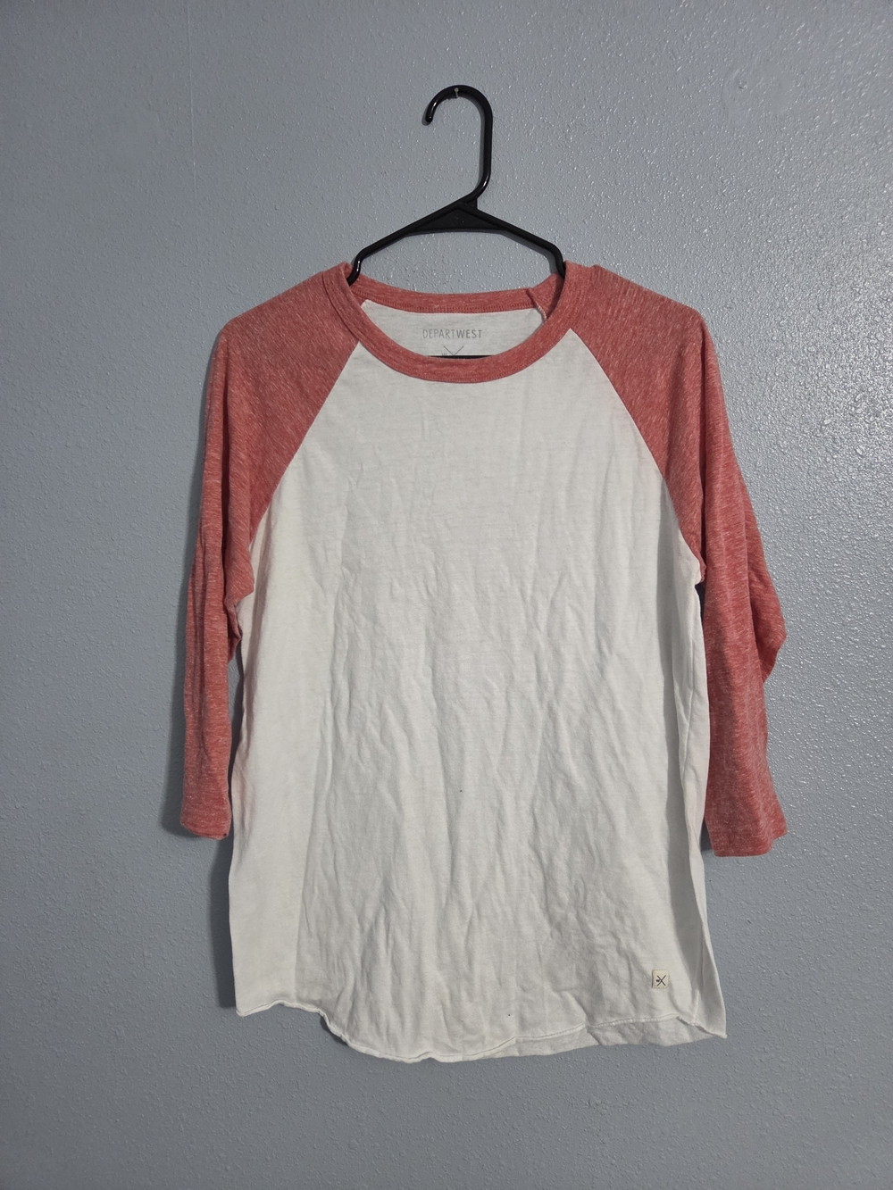 Depart West Women's White and Red Raglan Baseball Tee